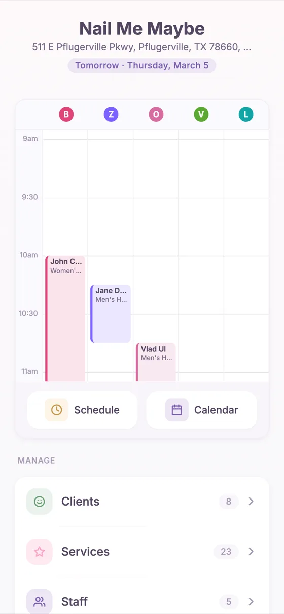 Admin calendar with appointments