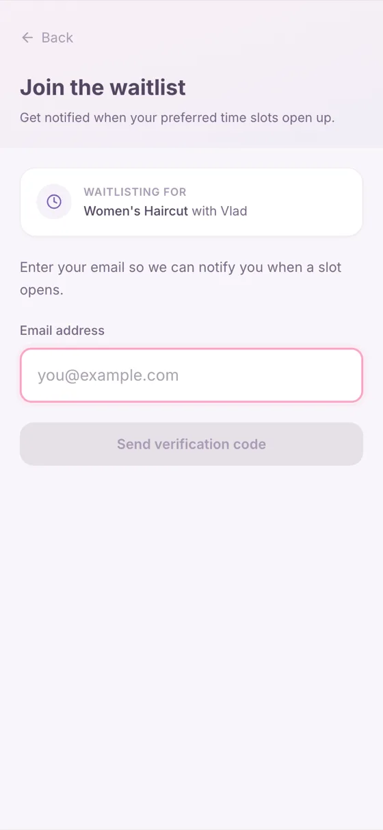 Client waitlist join screen